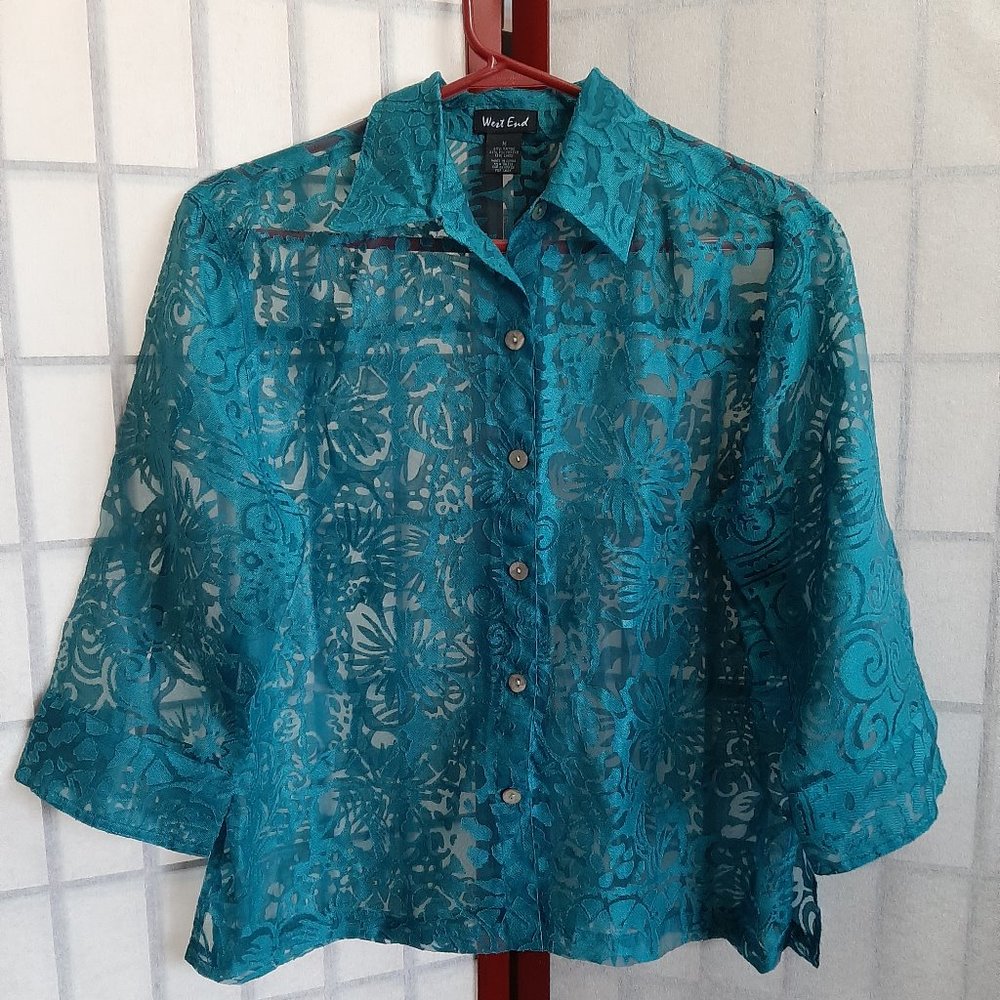 Sheer Blouse Button Down Top by West End